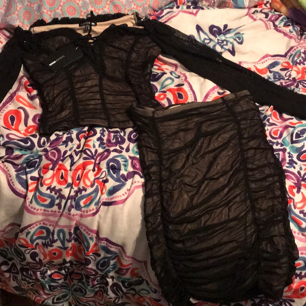 2 pcs skirt set black and beige